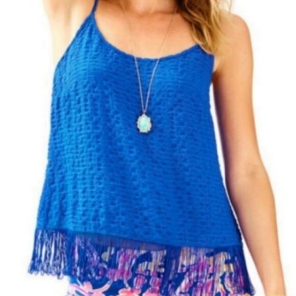 Lilly Pulitzer Tops - Lilly Pulitzer Naeem Fringe Hem Boho Tank Top in Royal Blue WOMEN’S SIZE XS